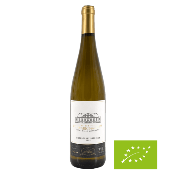 Chardonnay-Barrique-2022 Butelka wina Chardonnay Barrique 2022 na białym tle, etykieta widoczna.