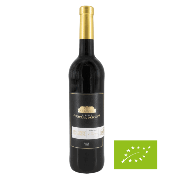 Wino czerwone z Lubuskich winnic Butelka czerwonego wina z Lubuskiej winnicy, etykieta z logo i nazwą wina, w kategorii wino czerwone.