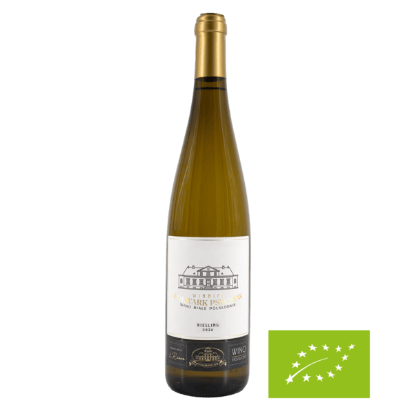 Johanniter Solaris 2024 wino białe Butelka wina Johanniter Solaris 2024 z winnicy lubuskiej, wino białe, na tle białej etykiety.