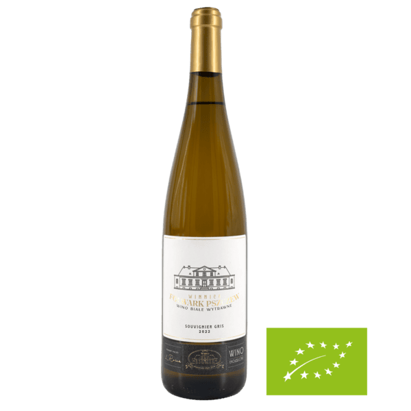 Butelka lubuskiego wina białego, winnica, wino polskie, wino lubuskie.